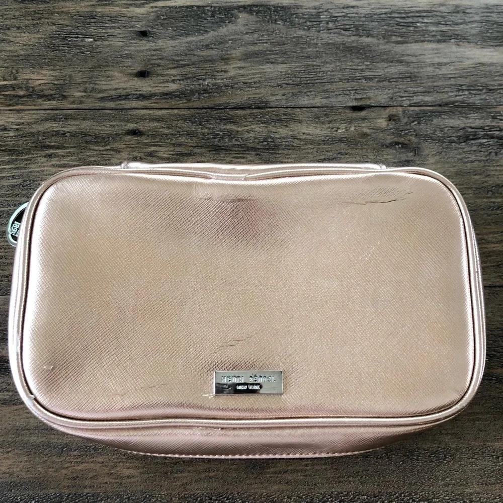 Henri Bendel NY Rose Gold Metallic Travel Jewelry Organizer Bag Small